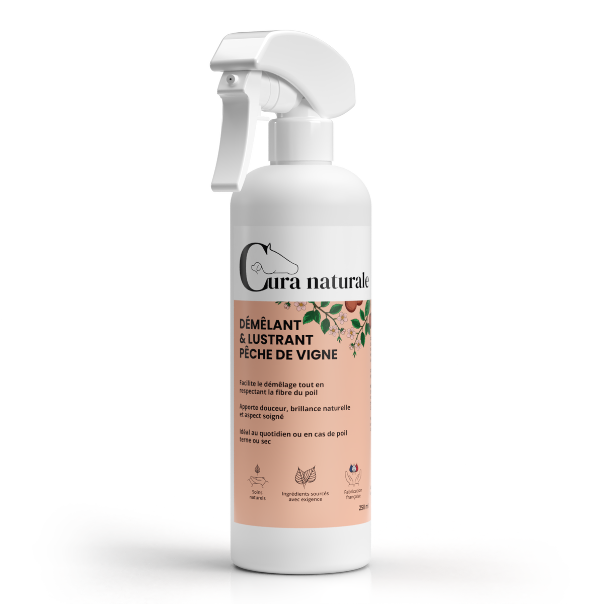 Démêlant lustrant - flacon 250 ml pêche de vigne - Cura naturale