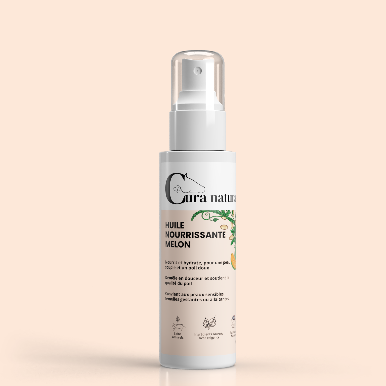 Huile nourrissante senteur melon cheval, chien et chat - flacon 125 ml - Cura naturale