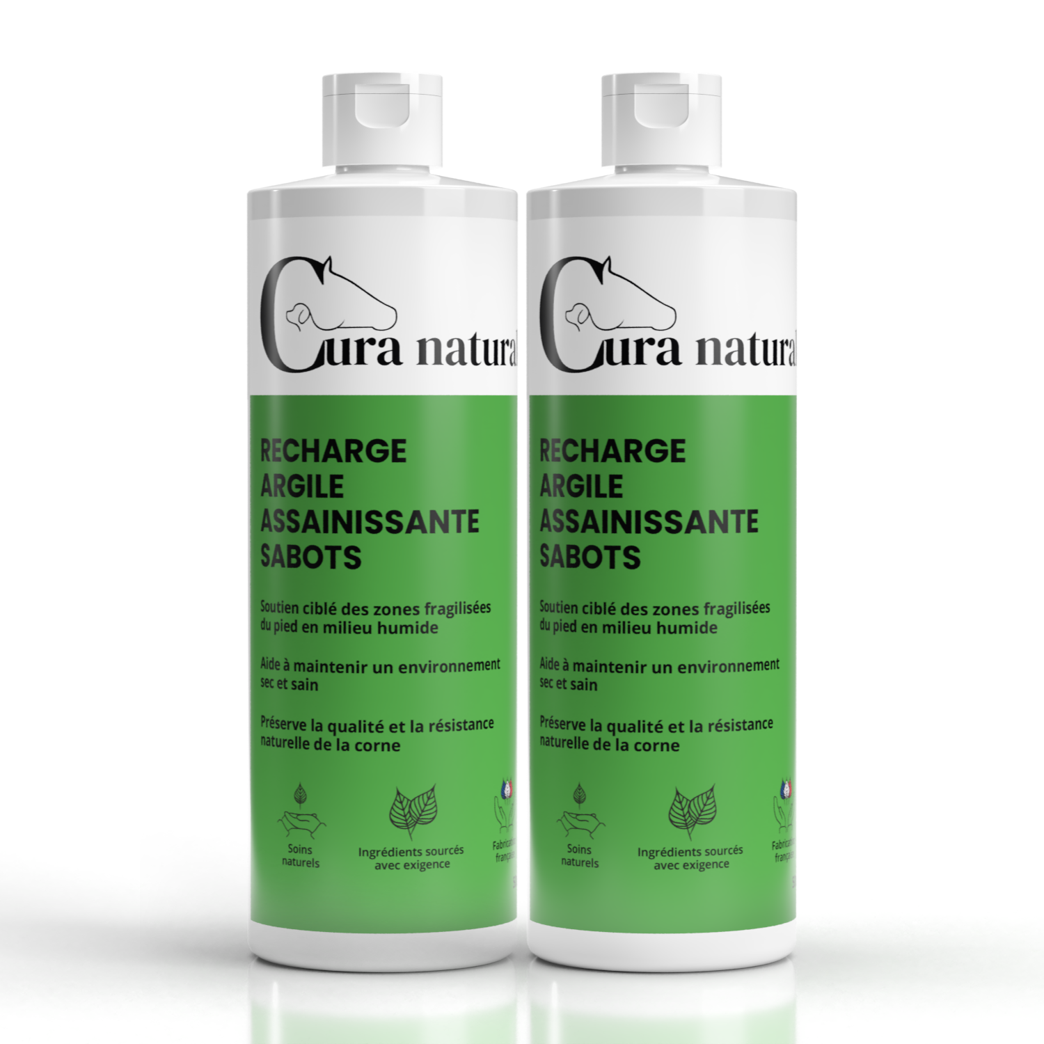 Deux recharges 500 ml d'Argile assainissante sabots pour cheval Cura naturale