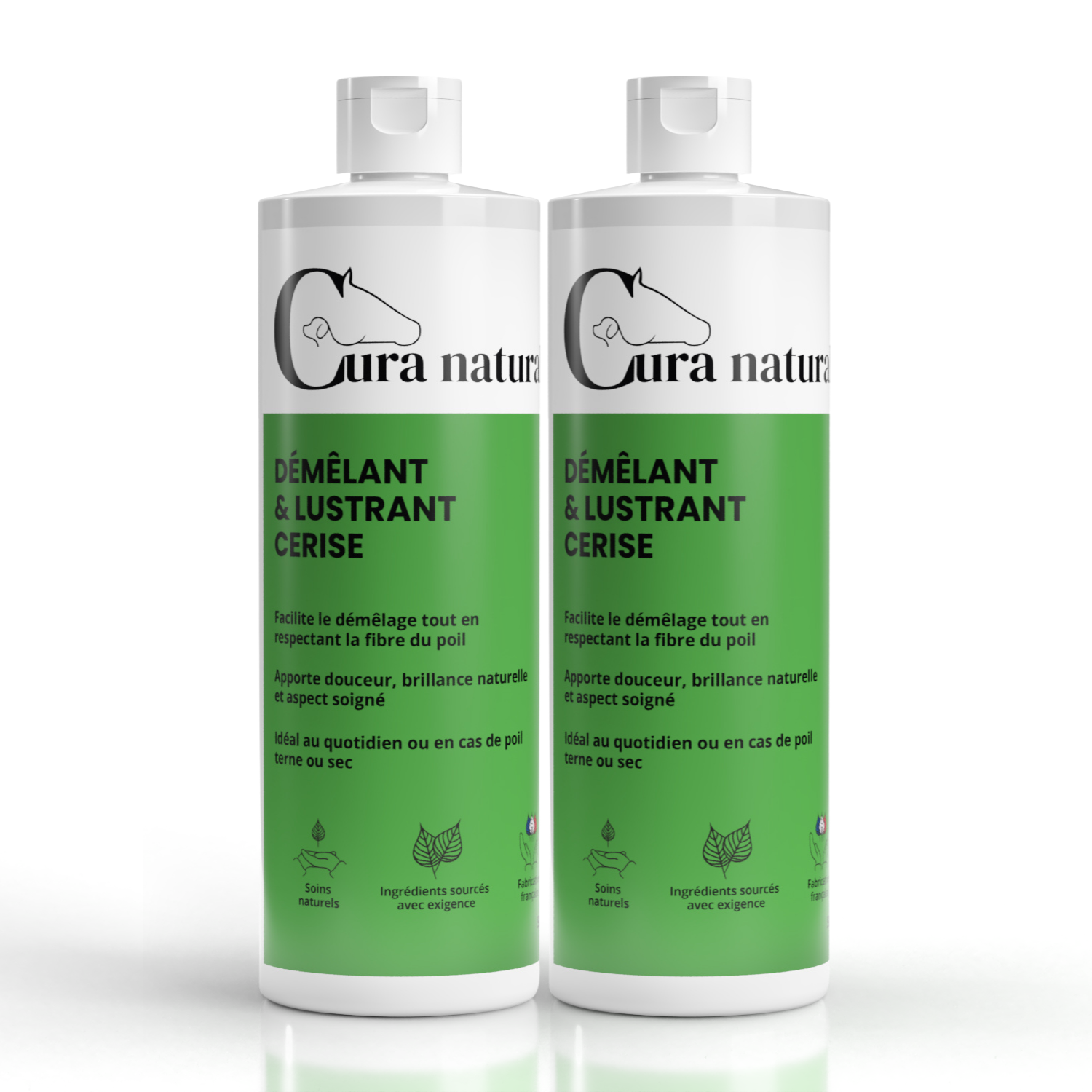 Deux recharges 500 ml de Démêlant et lustrant Cerise pour chien Cura naturale