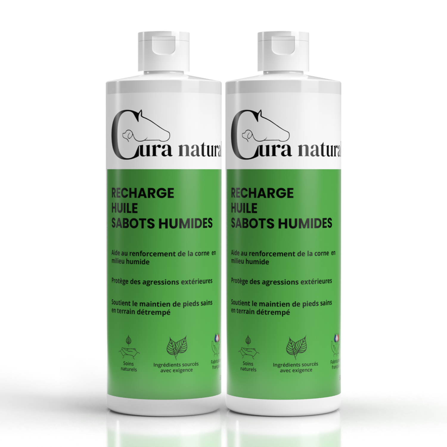 Deux recharges 500 ml d'Huile sabots humides pour cheval Cura naturale