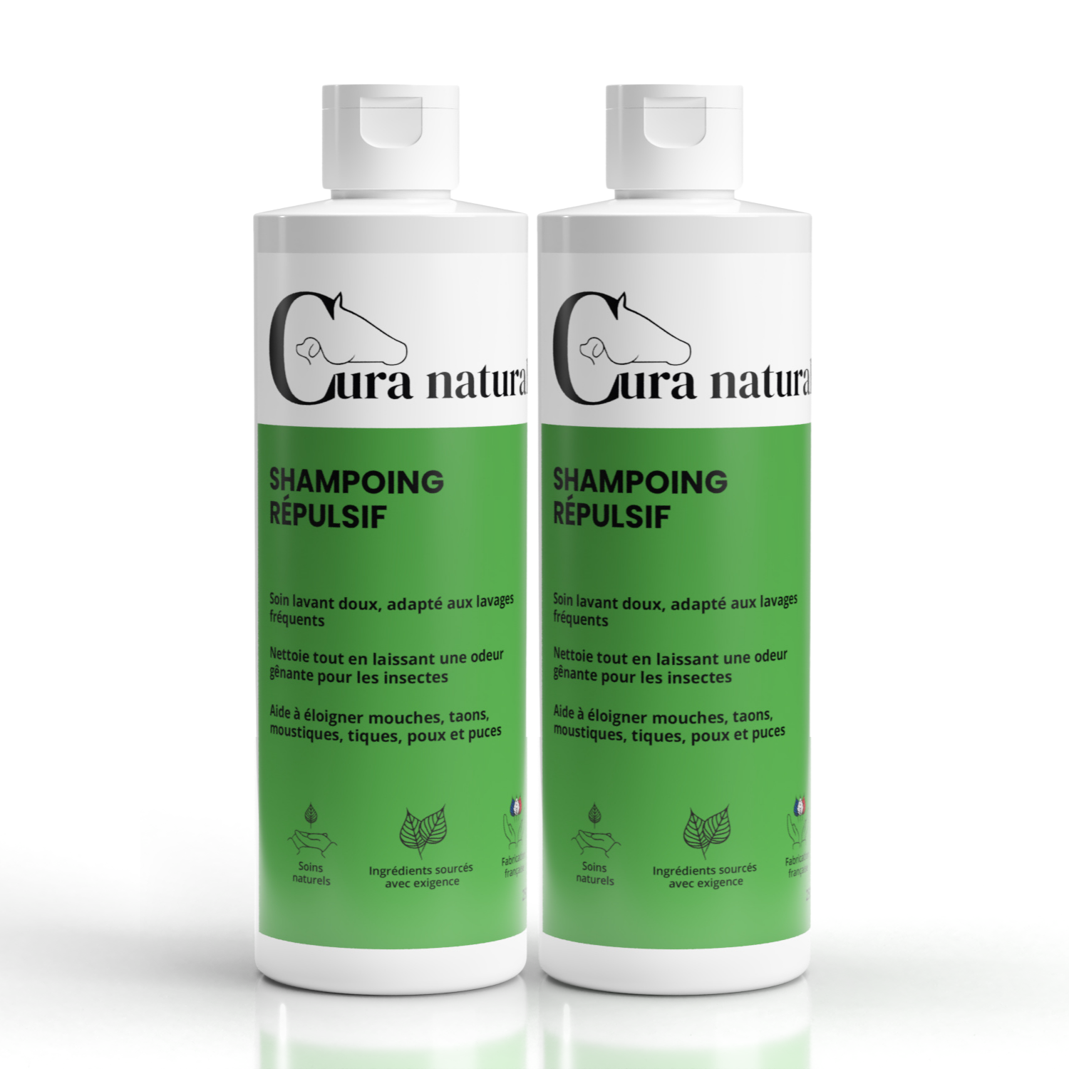Deux flacons de Shampoing répulsif pour chien Cura naturale