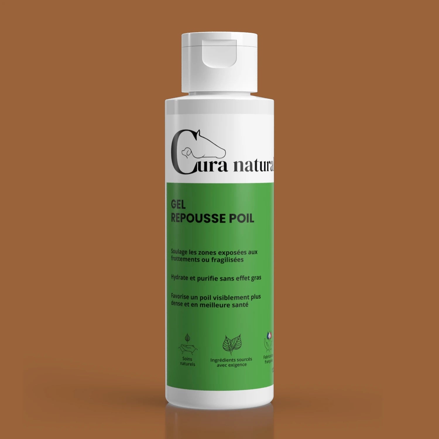 Flacon de gel repousse poil Cura naturale pour le soin naturel du cheval