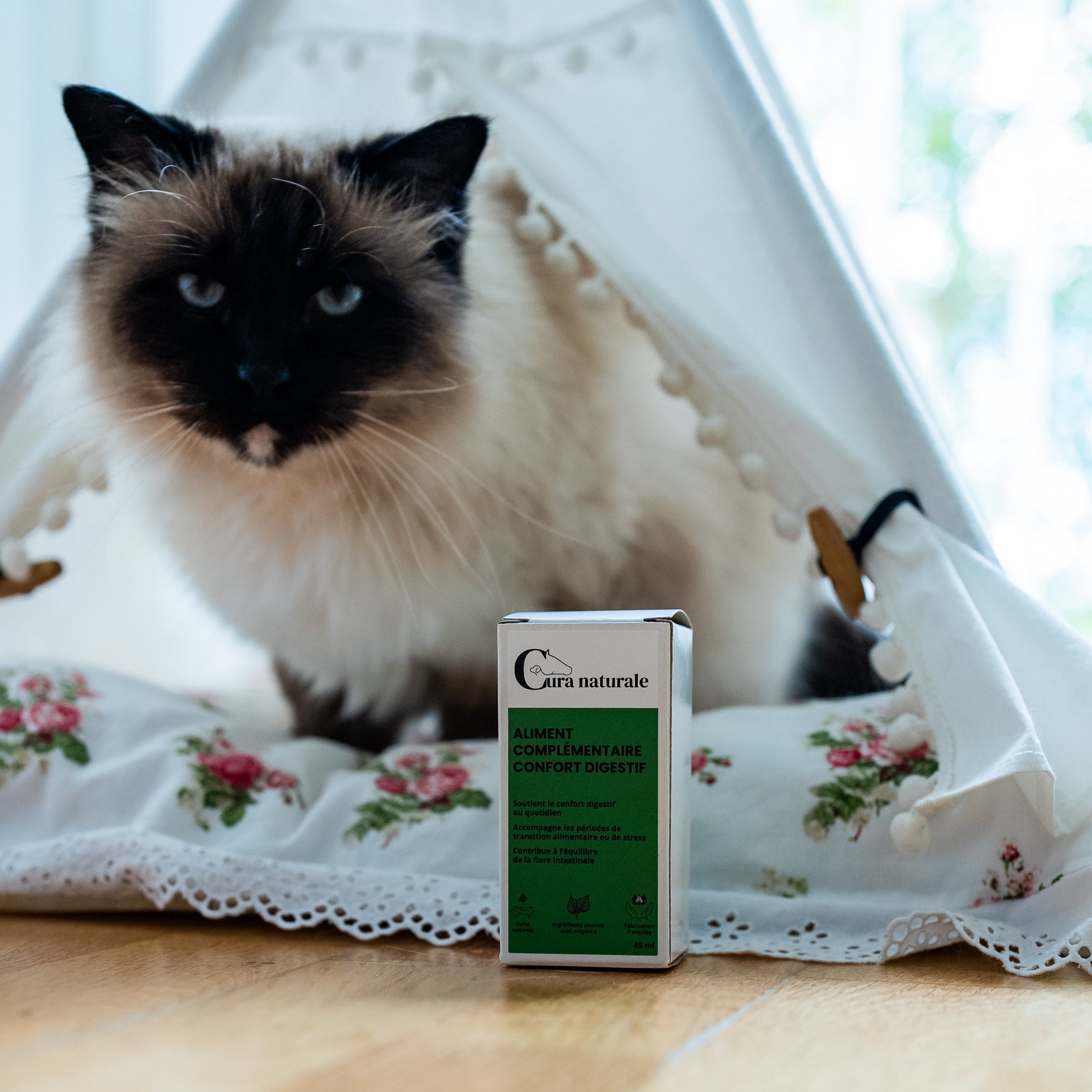 Étiquette de l'aliment complémentaire confort digestif chat Cura naturale