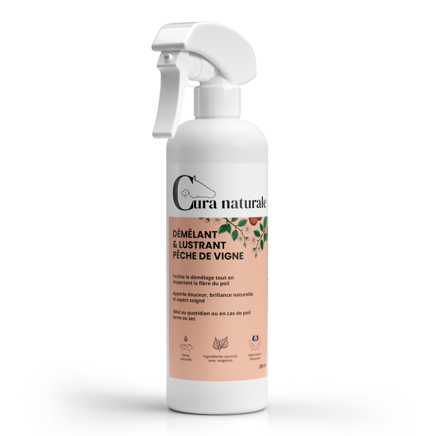 Démêlant lustrant - flacon 250 ml pêche de vigne - Cura naturale