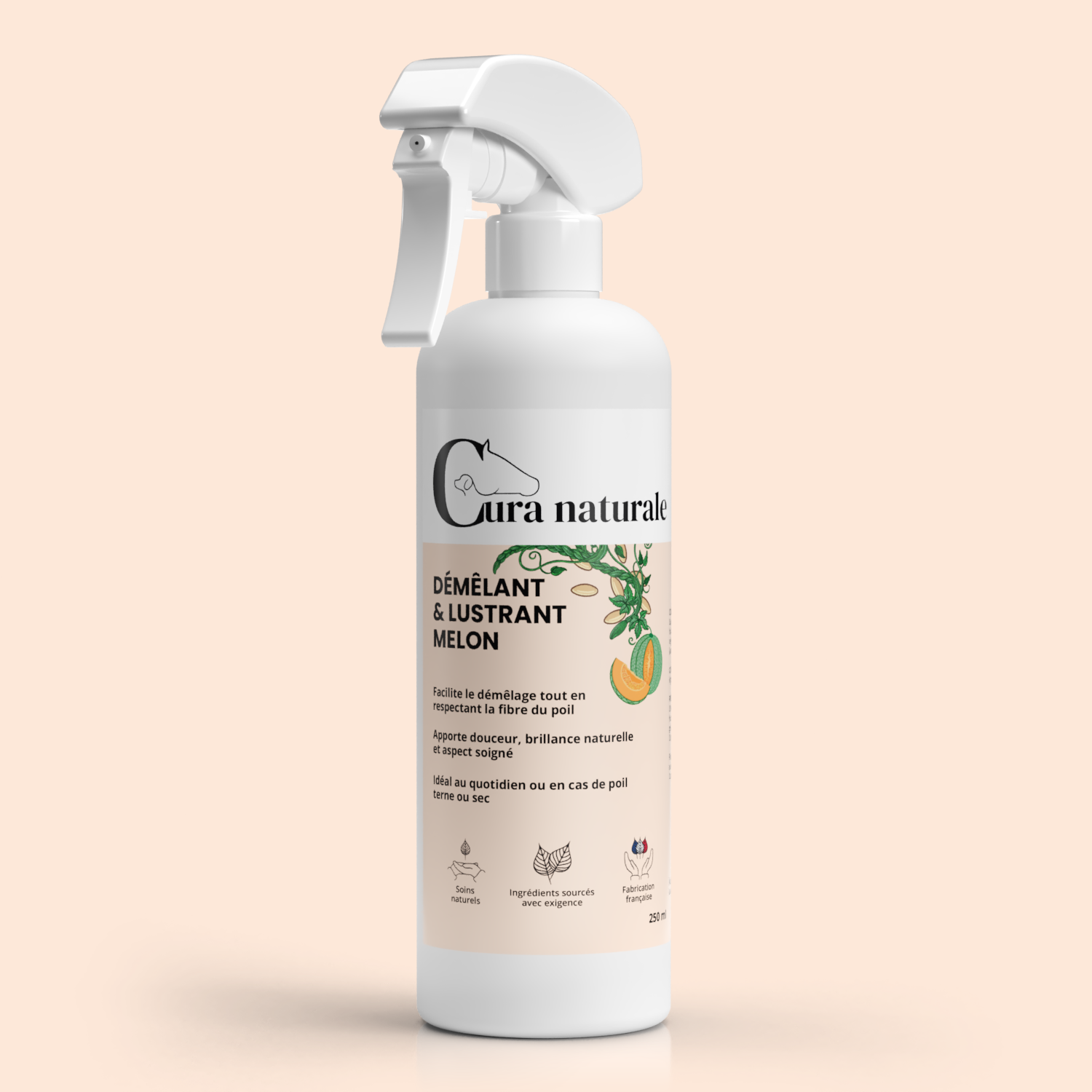 Démêlant et lustrant senteur melon cheval, chien et chat - 250 ml - Cura naturale