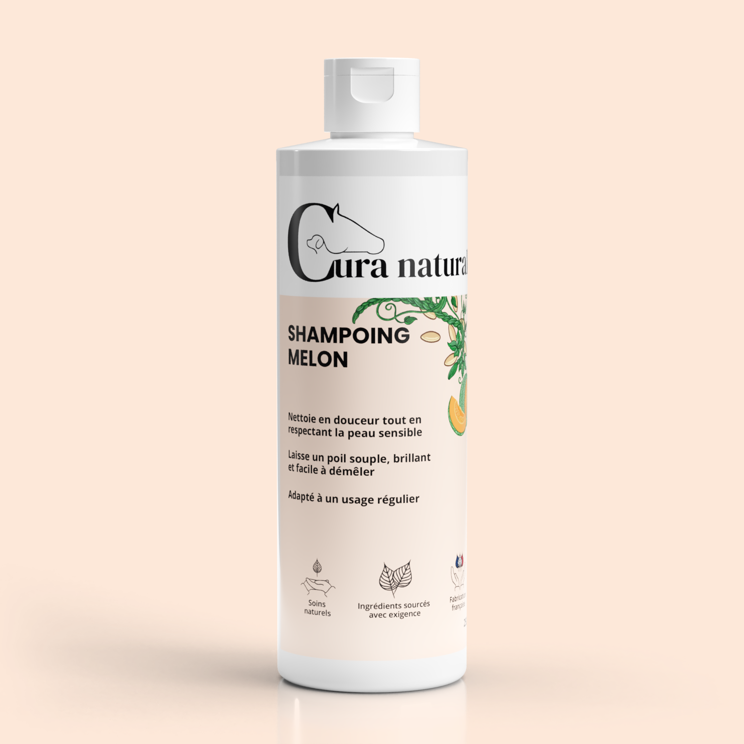 Shampoing senteur melon pour cheval, chien et chat - flacon 250 ml - Cura naturale