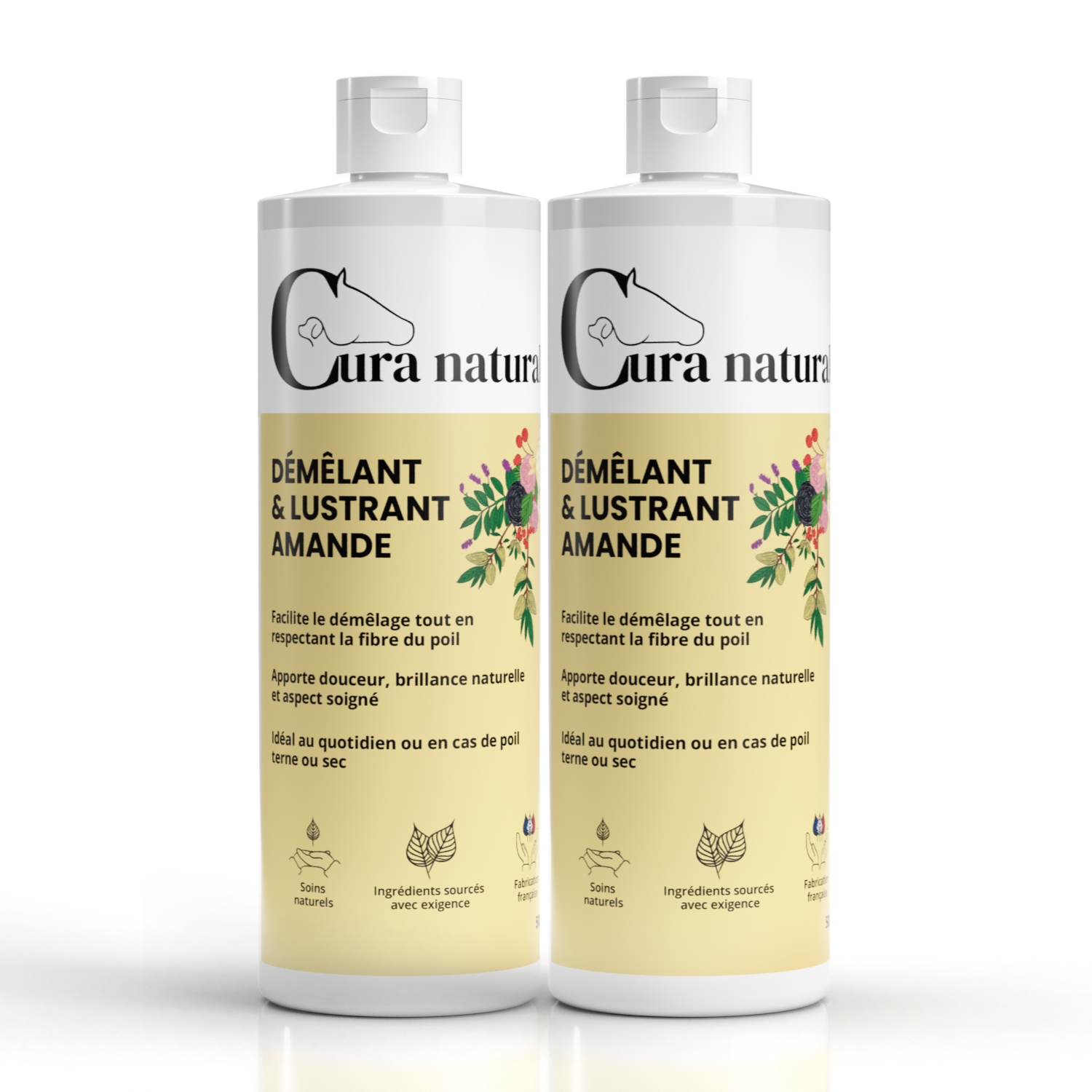 Deux recharges 500 ml de Démêlant et lustrant Amande pour chat Cura naturale