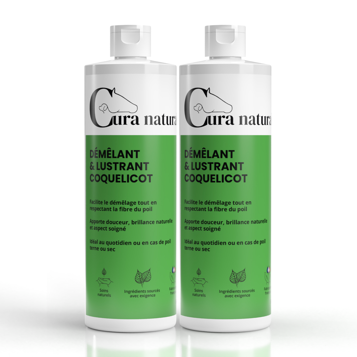 Deux recharges 500 ml de Démêlant et lustrant Coquelicot pour chat Cura naturale