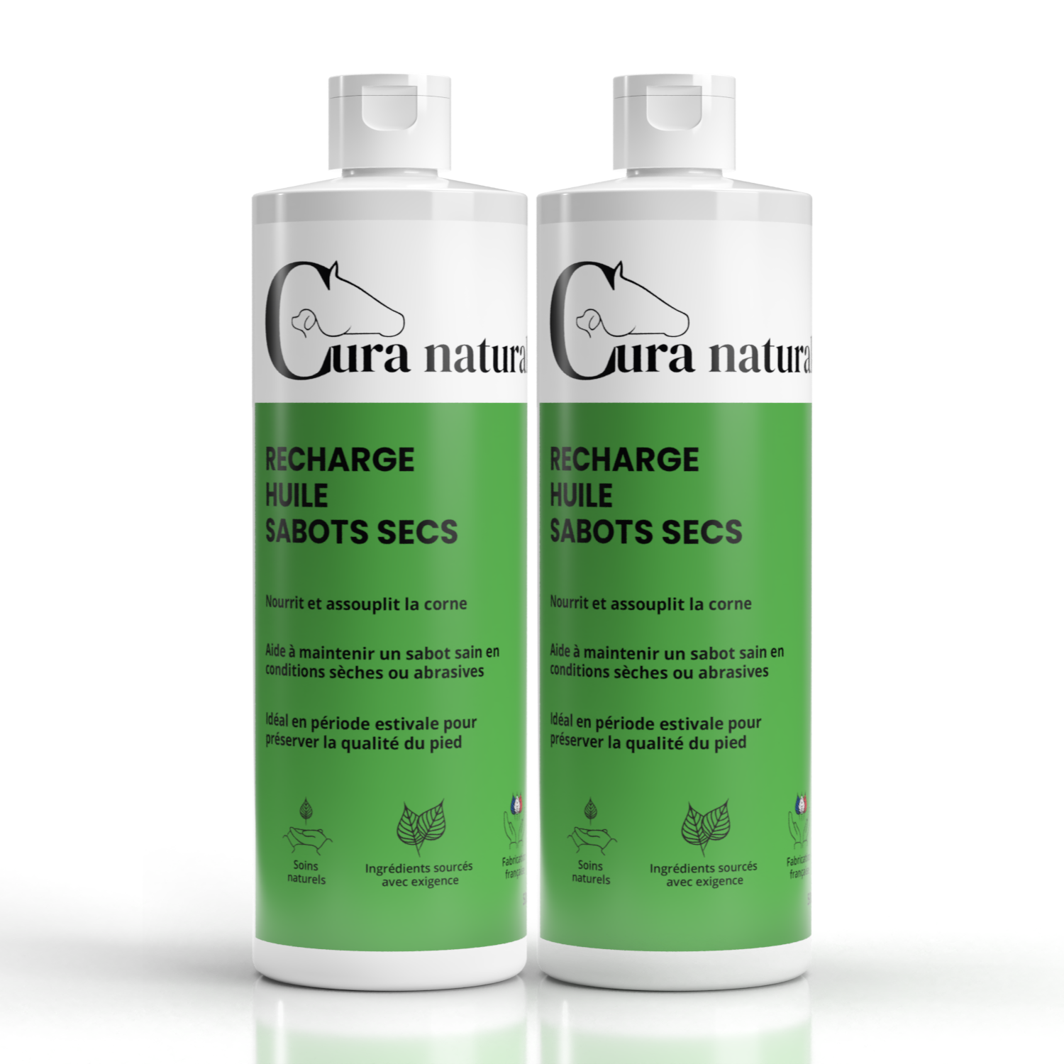 Deux recharges 500 ml d'Huile sabots secs pour cheval Cura naturale