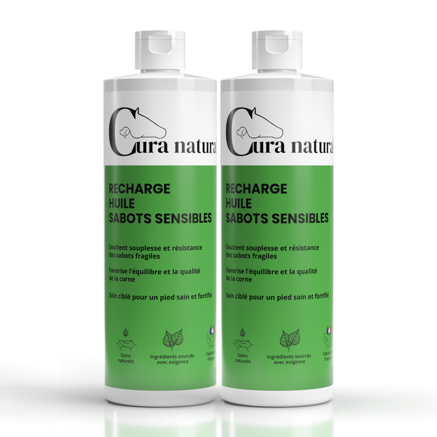 Deux recharges 500 ml d'Huile sabots sensibles pour cheval Cura naturale