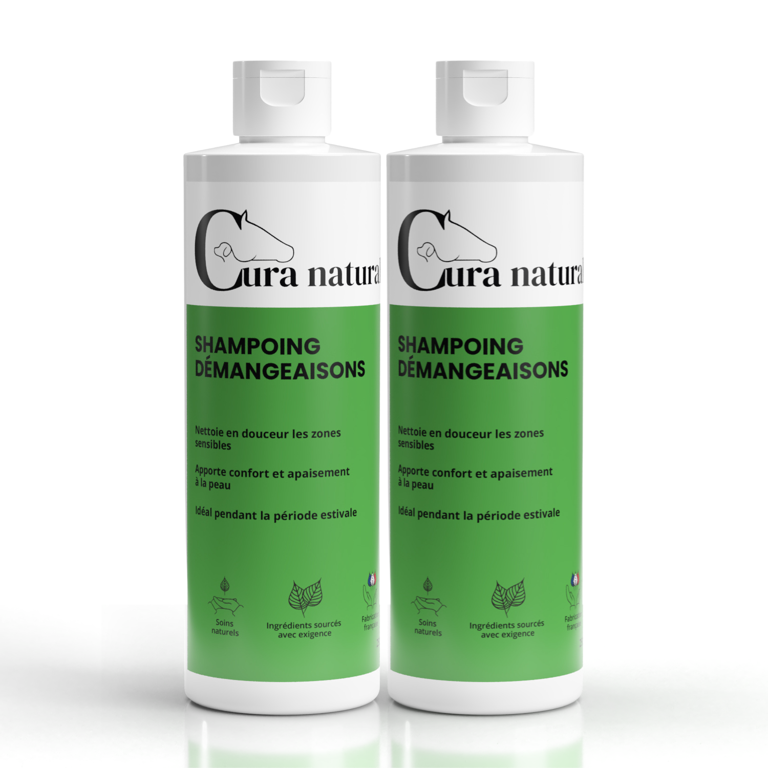 Deux flacons de Shampoing démangeaisons pour chien Cura naturale