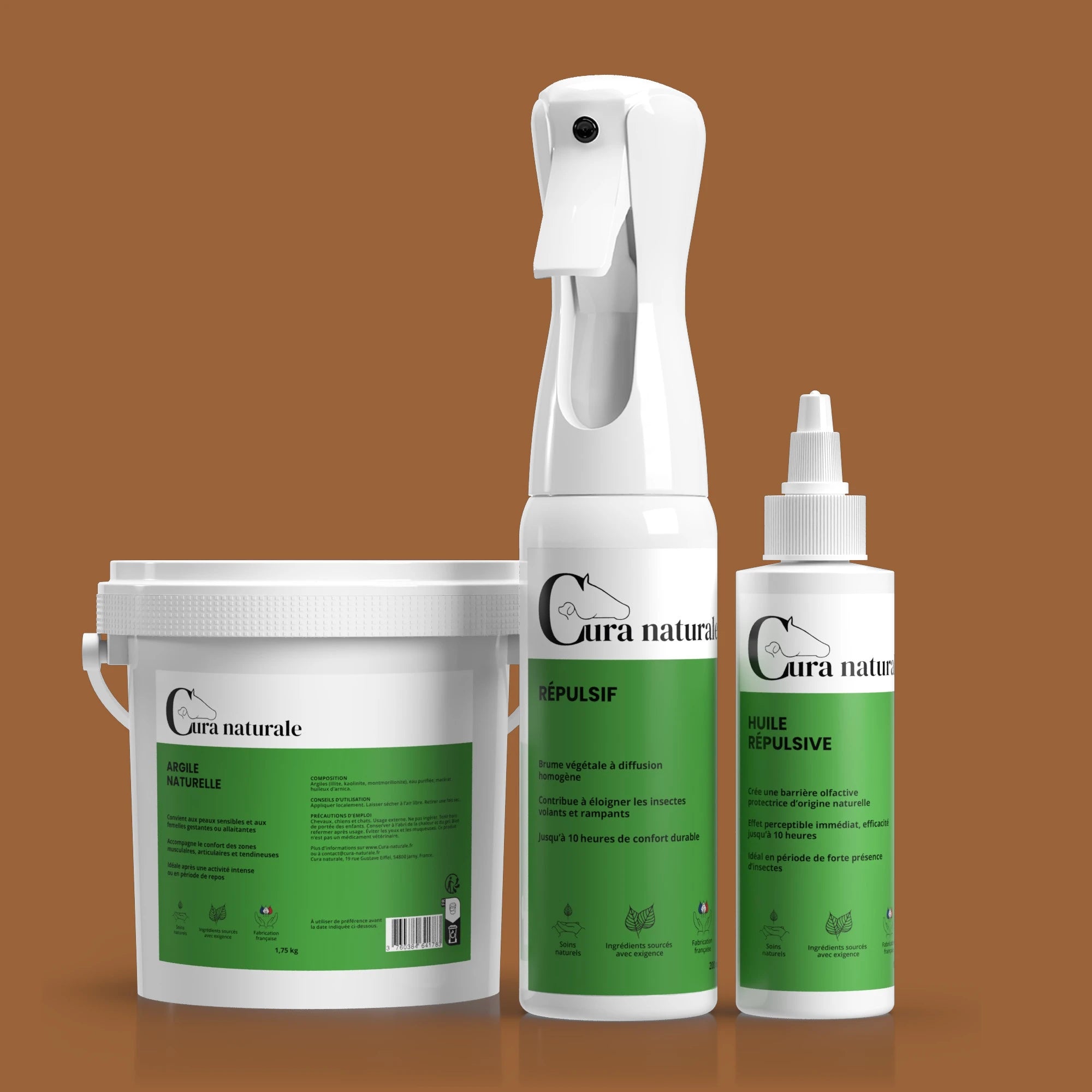 Vue principale du produit
Coffret répulsif cheval avril - Répulsif, Huile répulsive et Argile naturelle - Cura naturale